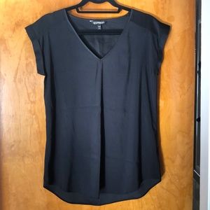 EXPRESS V-Neck Folded Sleeve Shirt Black Small